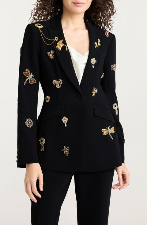 Beaded Brooches Crepe Jacket