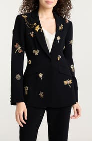 Cinq à Sept Beaded Brooches Crepe Jacket