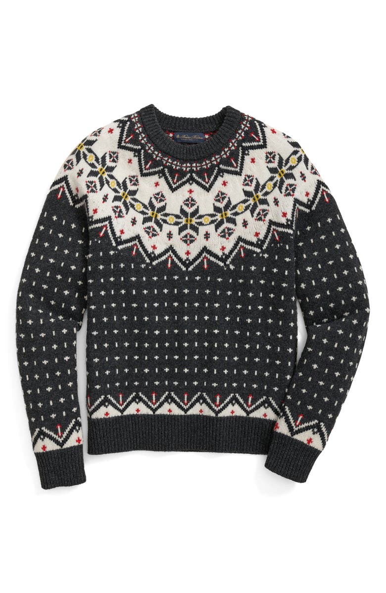Brooks Brothers Wool Fair Isle Sweater, Main, color, Charwhiteholidayfi