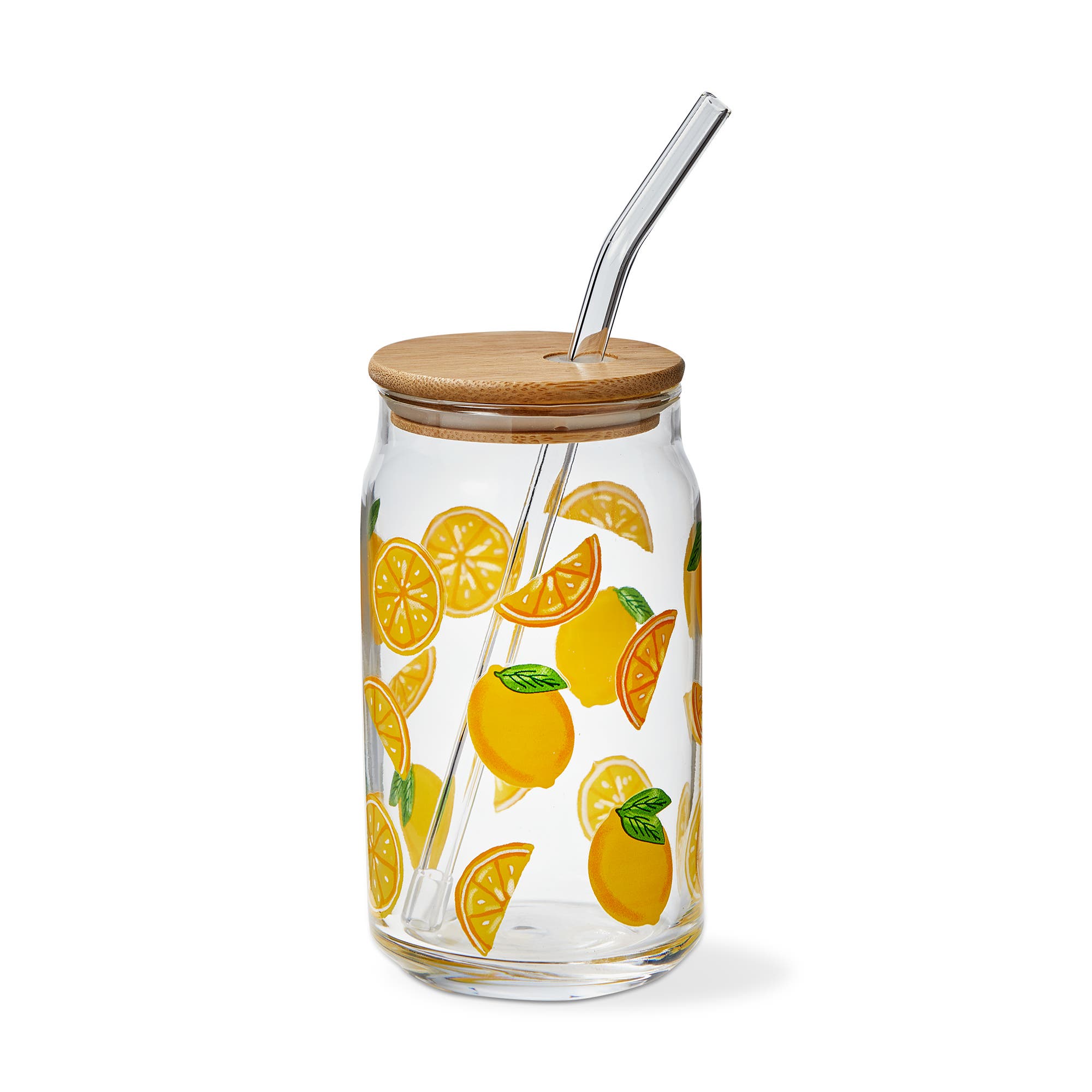 Tag Lemon Lidded Glass Tumbler With Straw Dishwasher Safe In Yellow