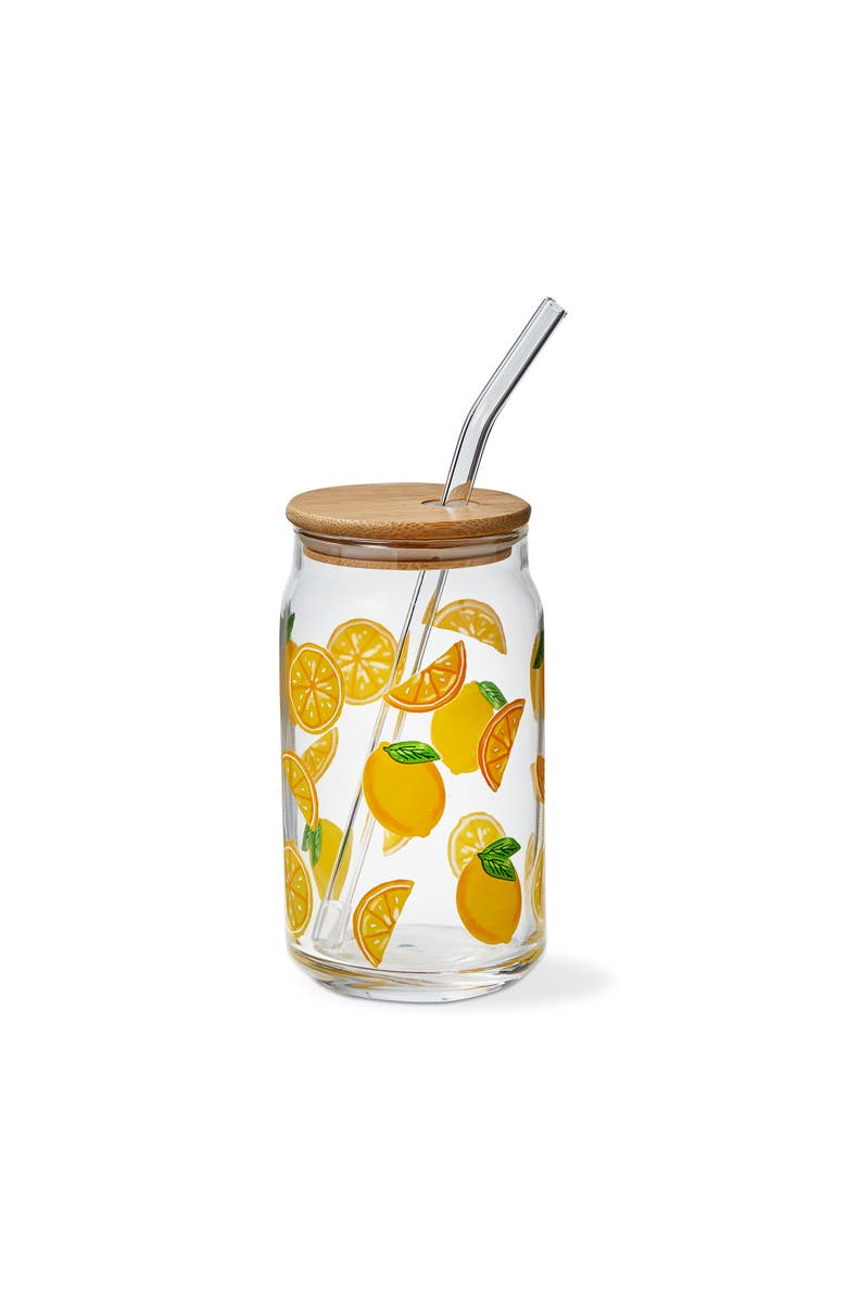 tag Lemon Lidded Glass Tumbler with Straw Dishwasher Safe, Main, color, Yellow