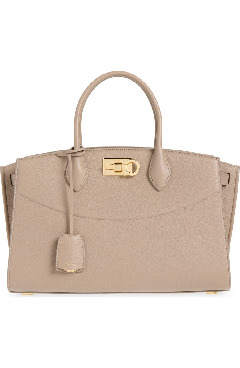 FERRAGAMO Small The Studio Soft Leather Top Handle Bag, Main, color, Warm Taupe