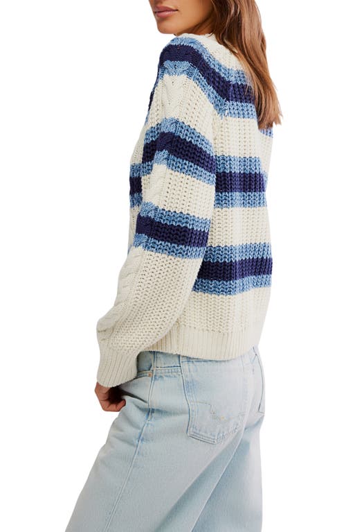Free People Frankie Stripe Cable Stitch Cotton Sweater In Neutral