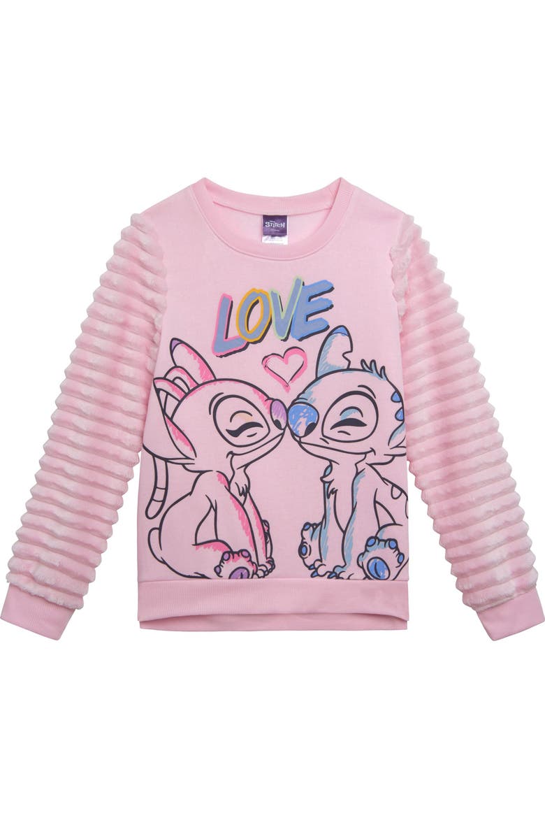 Lilo & Stitch Faux Fur Fleece Pullover Sweatshirt, Main, color, Stitch Angel Pink