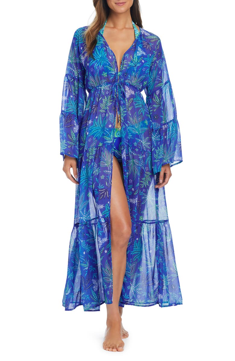 BLEU by Rod Beattie Desert Bloom Tiered Chiffon Cover-Up Robe, Main, color,
