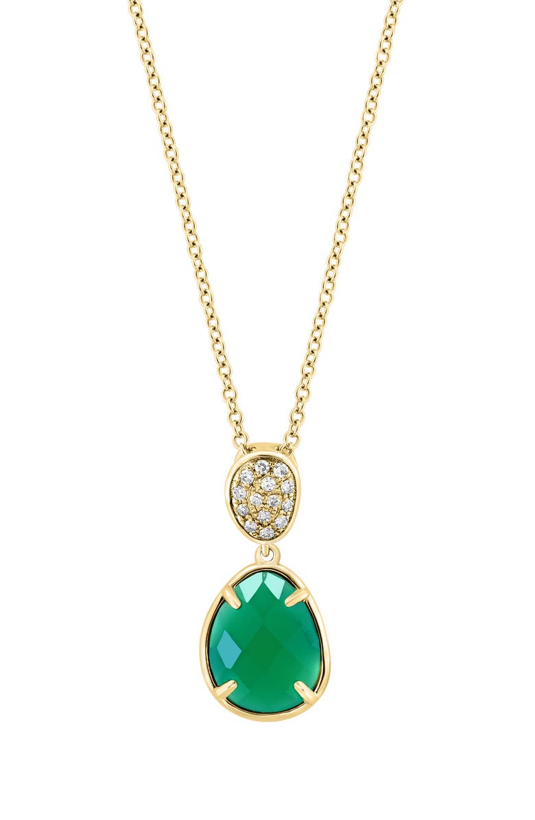 EFFY 14K Yellow Gold Pavé Diamond & Green Onyx Pendant Necklace - 0.05ct., Main, color, 