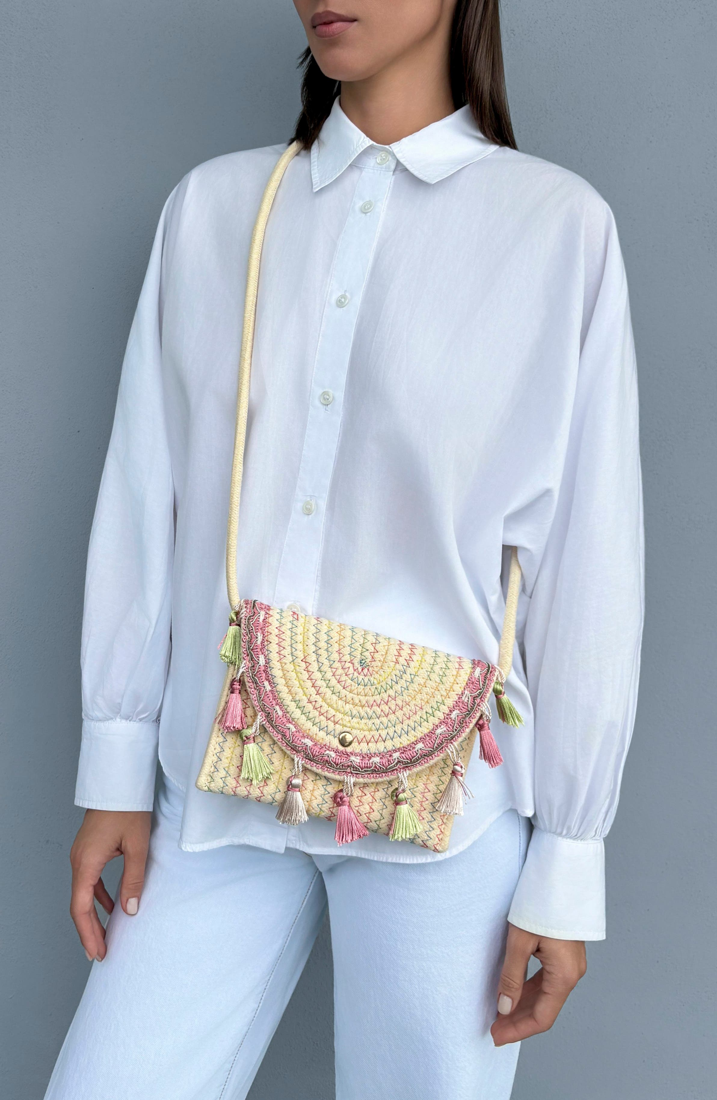 Tassel Raffia Convertible Clutch, Alternate, color, TAN