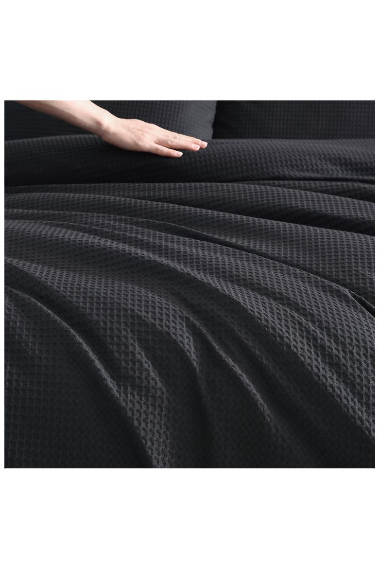 Waffle Stitch Pique Cotton Duvet Set, Alternate, color, BLACK