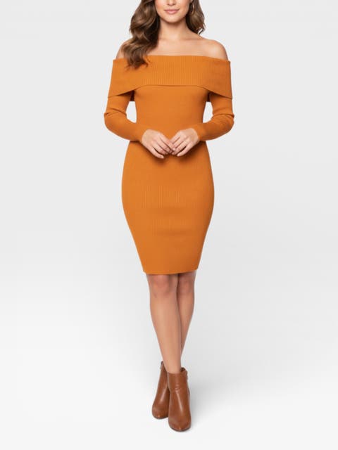 Prim Off the Shoulder Mini Sweater Dress