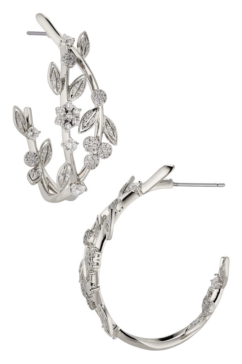 Midsommer Cubic Zirconia Inside Out Hoop Earrings, Main, color, RHODIUM