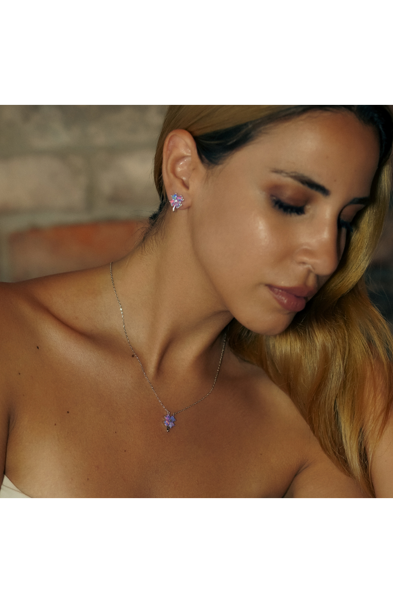 Spero London Pink Purple Opal Four Leaves Clover Sterling Silver Stud Earrings, Alternate, color, Silver