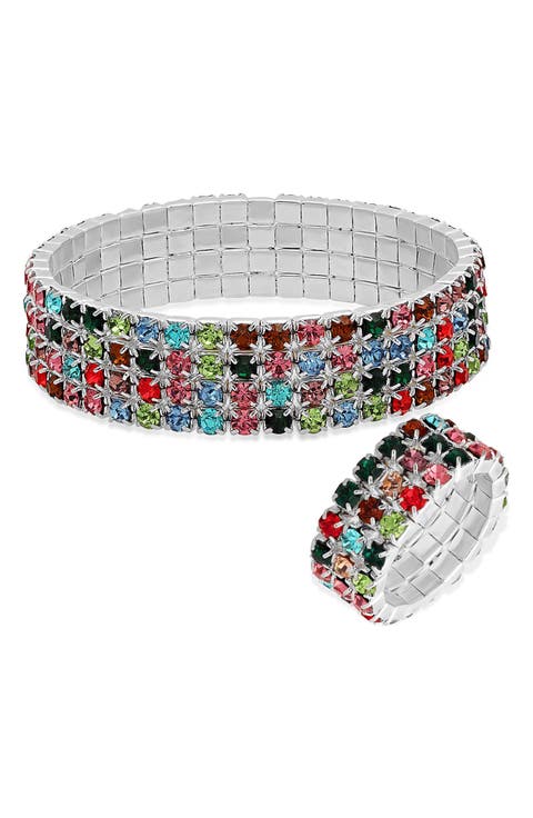 Cubic Zirconia Stretch Bracelet & Ring Set