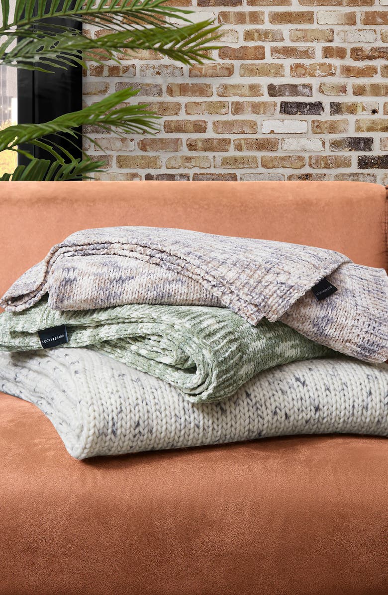 Lucky Brand Logan Chenille Blanket, Alternate, color, Taupe/ Sage