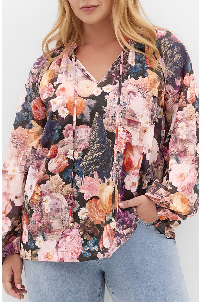 Thea Bloom Print V-Neck Tie Top, Main, color, SHEER BLOOM