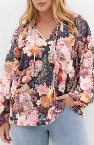 City Chic Thea Bloom Print V-Neck Tie Top