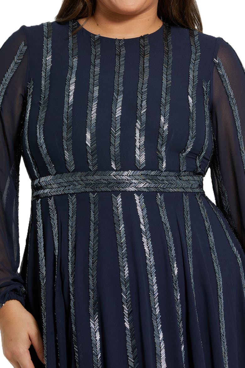 Long Sheer Sleeve Beaded Dress, Alternate, color, Midnight