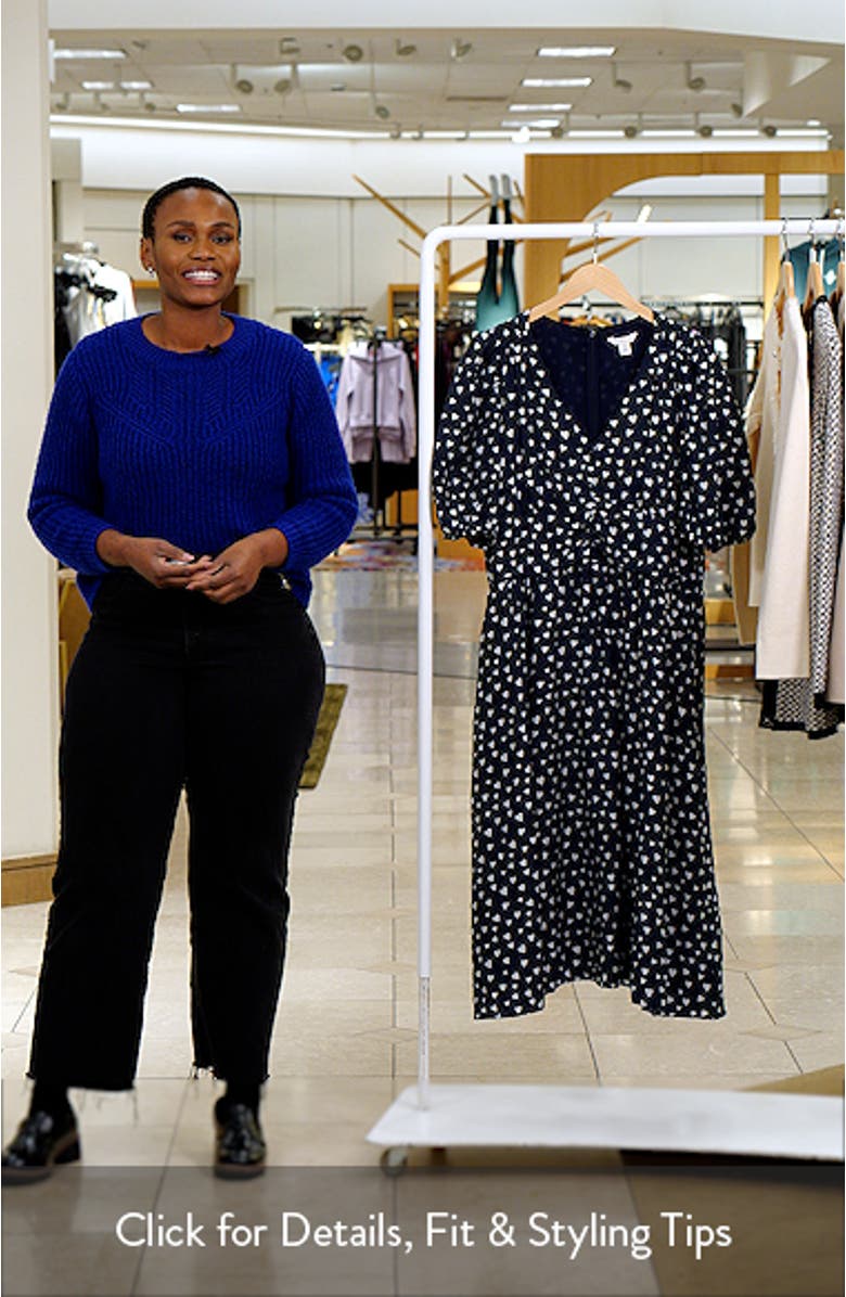 Heart Print Puff Sleeve Midi Dress, sales video thumbnail