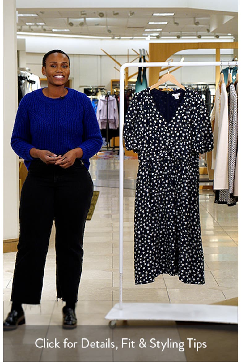 Heart Print Puff Sleeve Midi Dress video