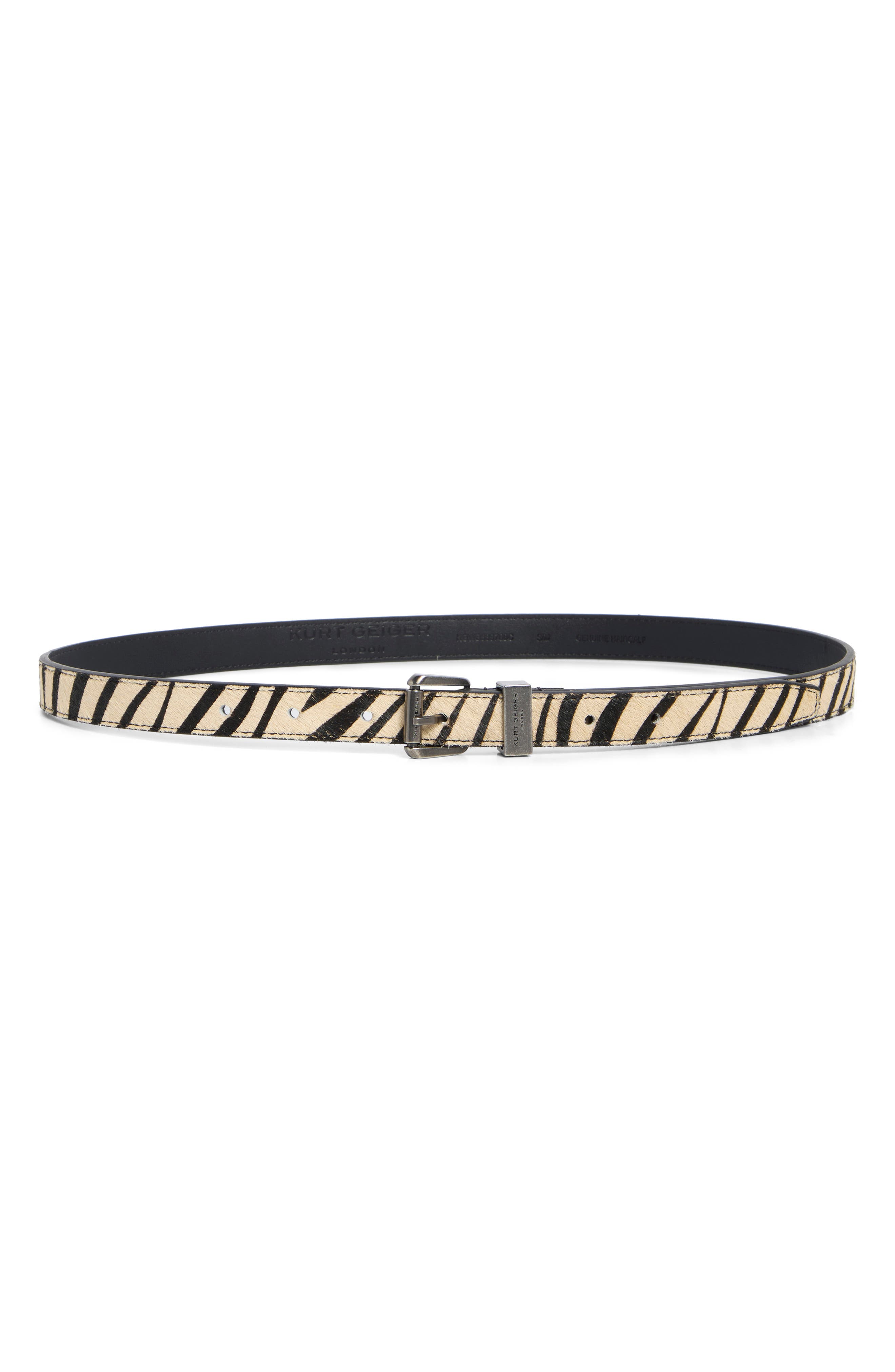Kurt Geiger London Zebra Print Genuine Calf Hair Belt