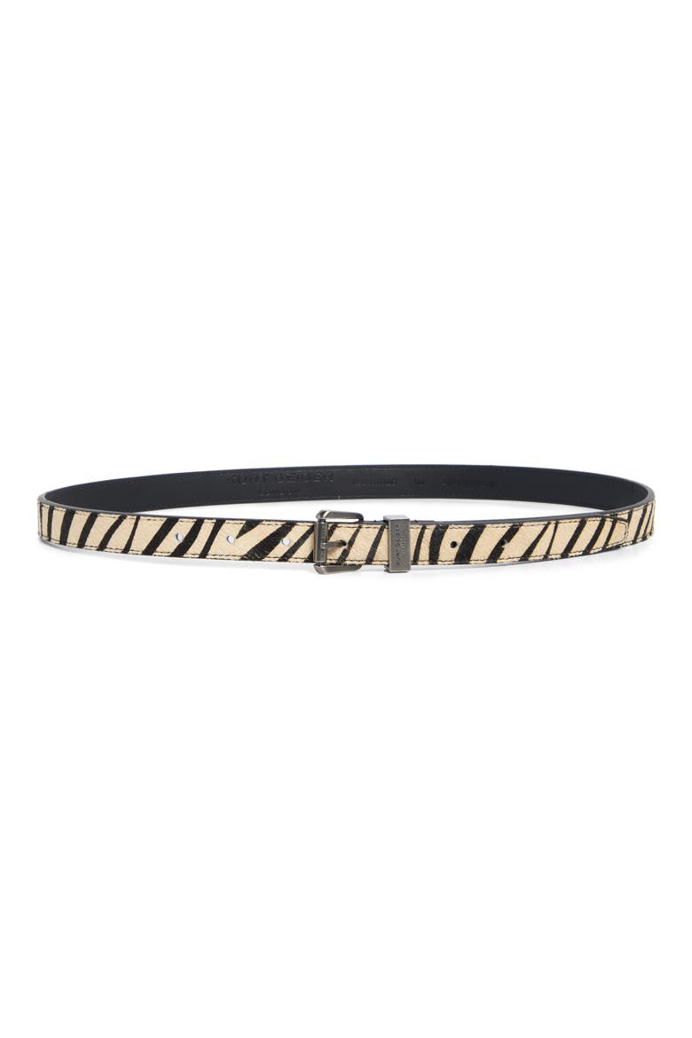Zebra Print Genuine Calf Hair Belt, Main, color, BLACK / WHITE