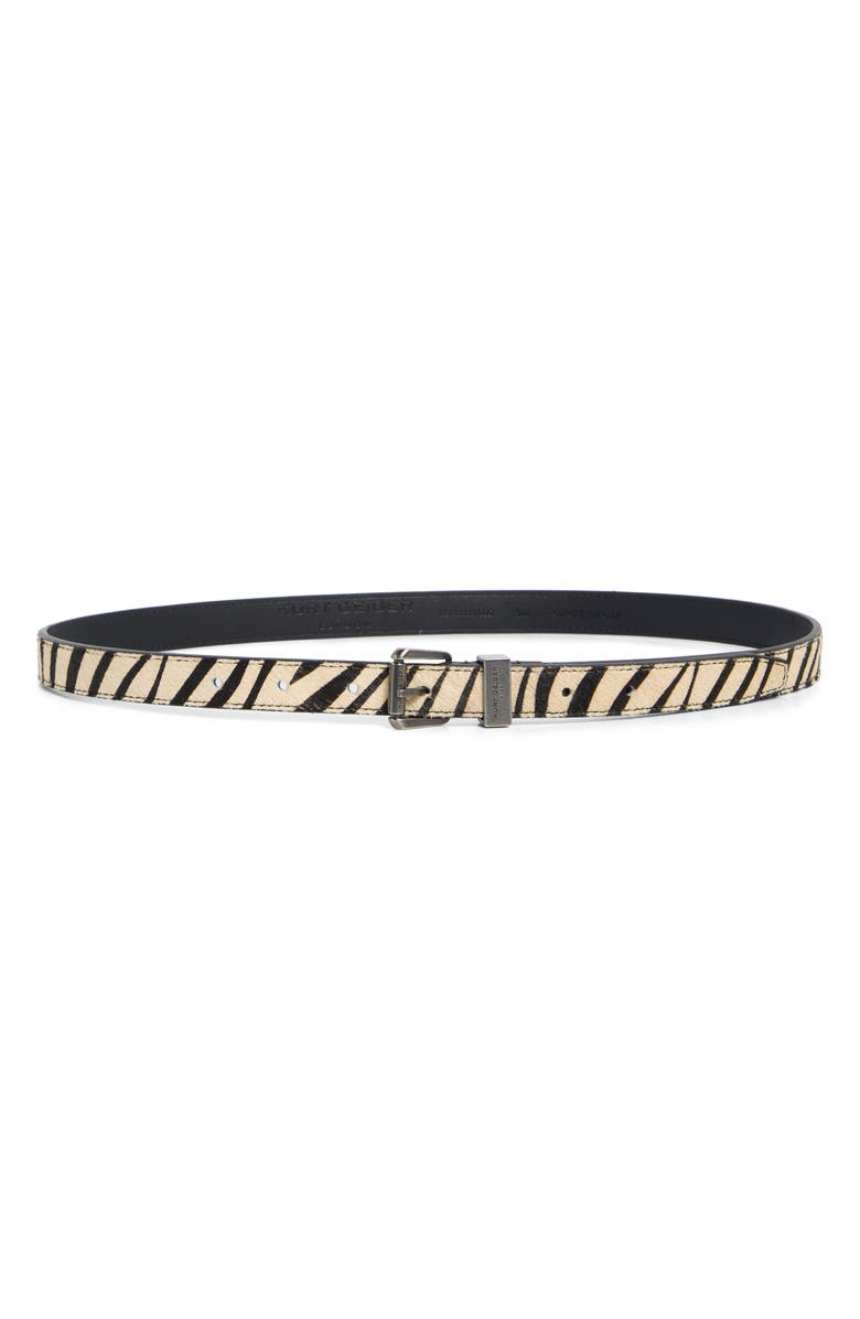 Kurt Geiger London Zebra Print Genuine Calf Hair Belt, Main, color, Black / White
