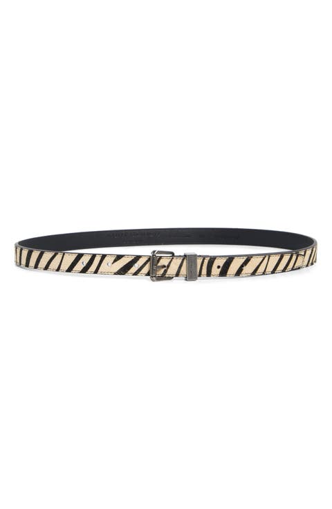 Zebra Print Genuine Calf Hair Belt