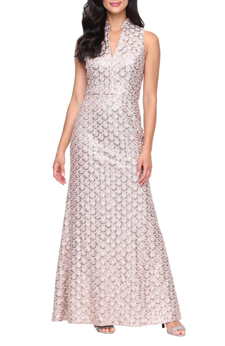 Alex Evenings Embroidered Sequin Sleeveless Gown, Main, color, Taupe