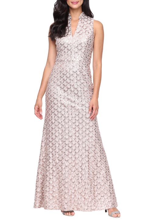 Embroidered Sequin Sleeveless Gown (Petite)