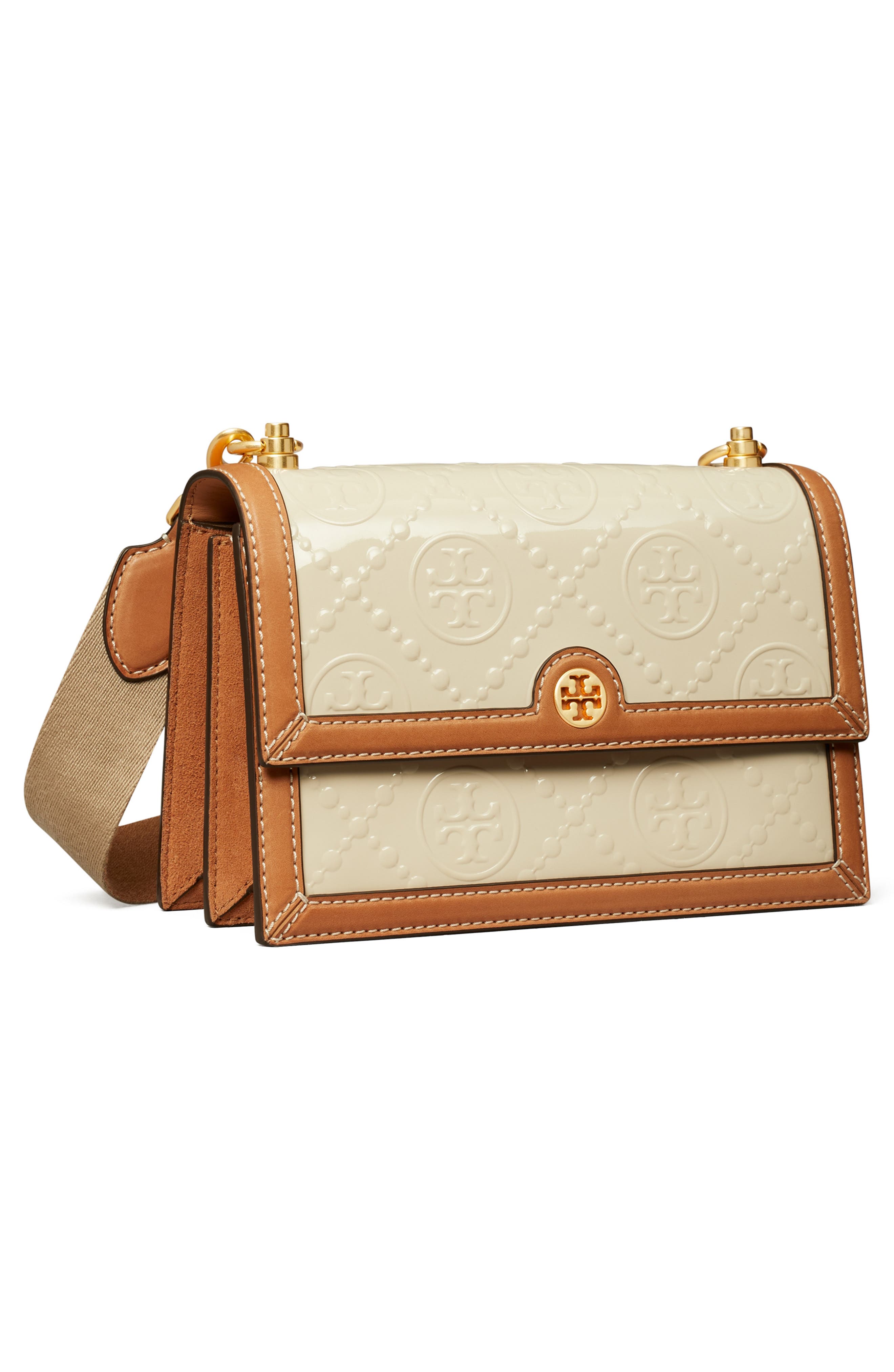 Tory Burch T Monogram Embossed Patent Leather Small Shoulder Bag, Alternate, color, 