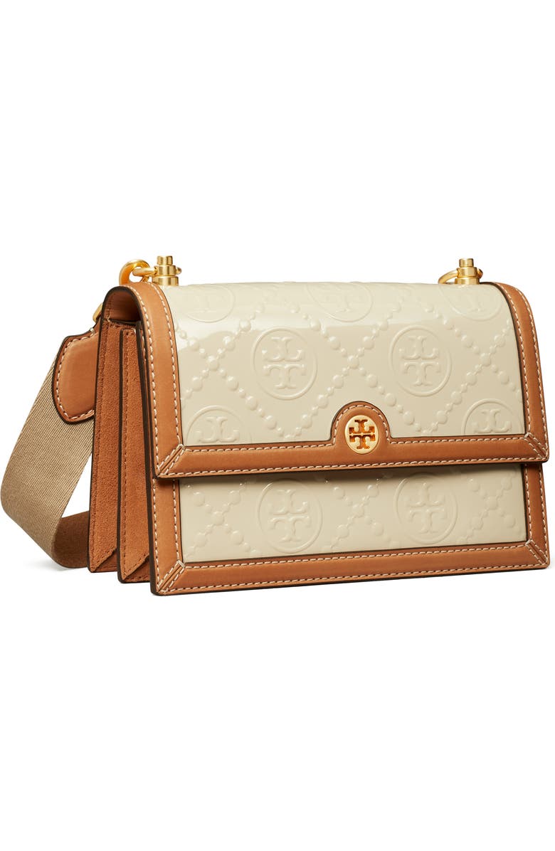 Tory Burch T Monogram Embossed Patent Leather Small Shoulder Bag, Alternate, color,