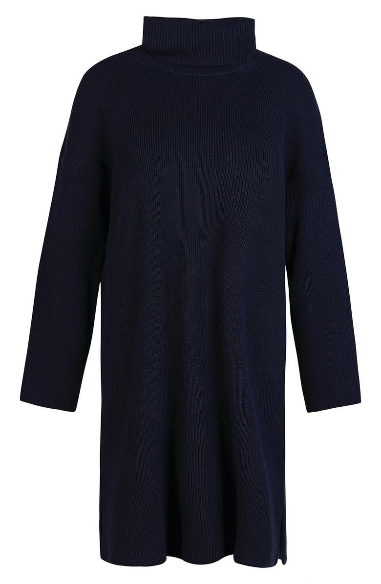 Barbour Stitch Long Sleeve Cotton Blend Rib Turtleneck Sweater Dress, Alternate, color, Navy