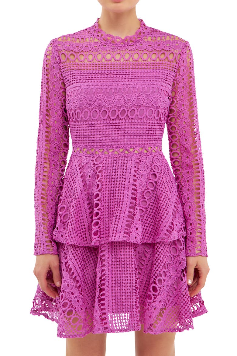 Tiered Lace Long Sleeve Minidress, Alternate, color, ORCHID