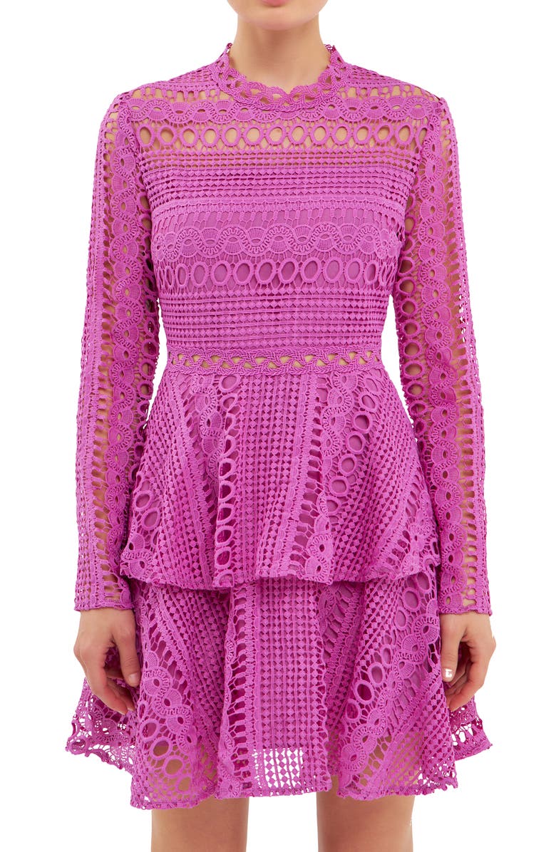 Endless Rose Tiered Lace Long Sleeve Minidress, Alternate, color, 