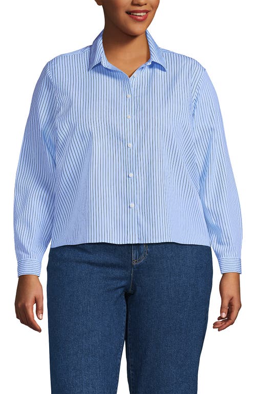 Lands' End Plus Size No Iron Boxy Cropped Shirt In Blue