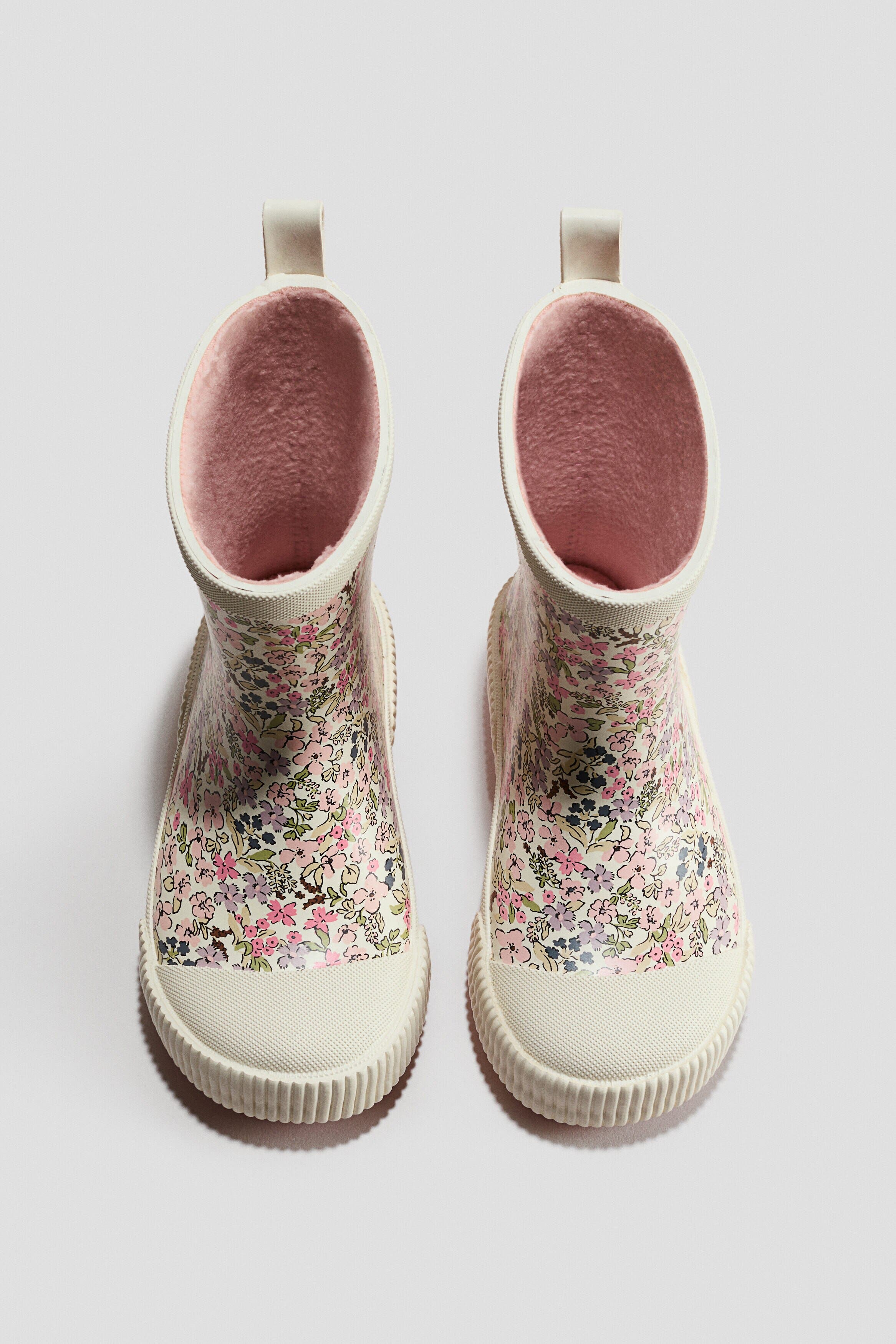 Fleece-lined Rubber Boots, Alternate, color, Cream/floral