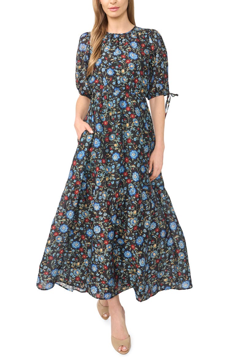 Puff Sleeve Maxi Dress, Main, color, RICH BLACK