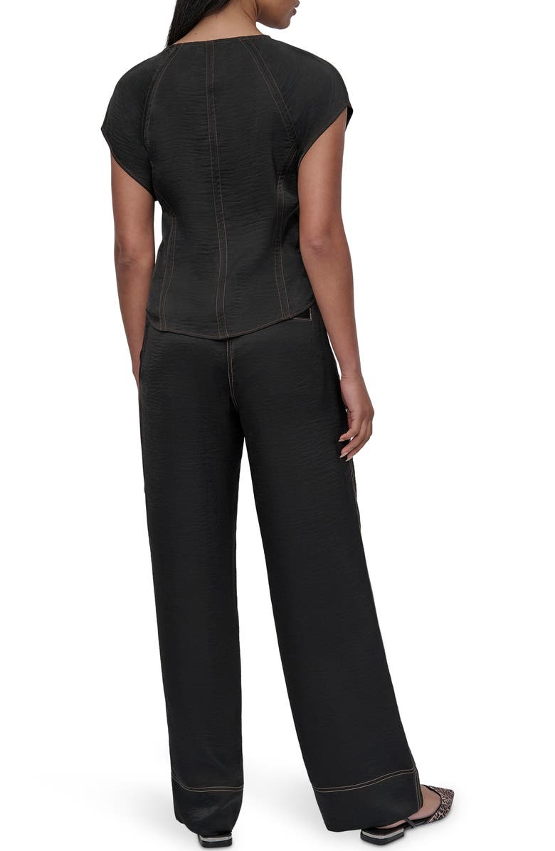 DKNY Glazed Crinkle Satin Top, Alternate, color, Black