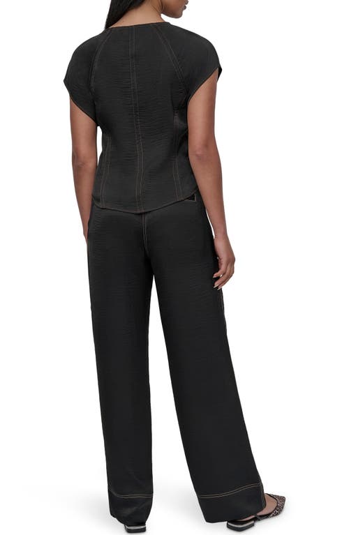 Dkny Glazed Crinkle Satin Top In Black