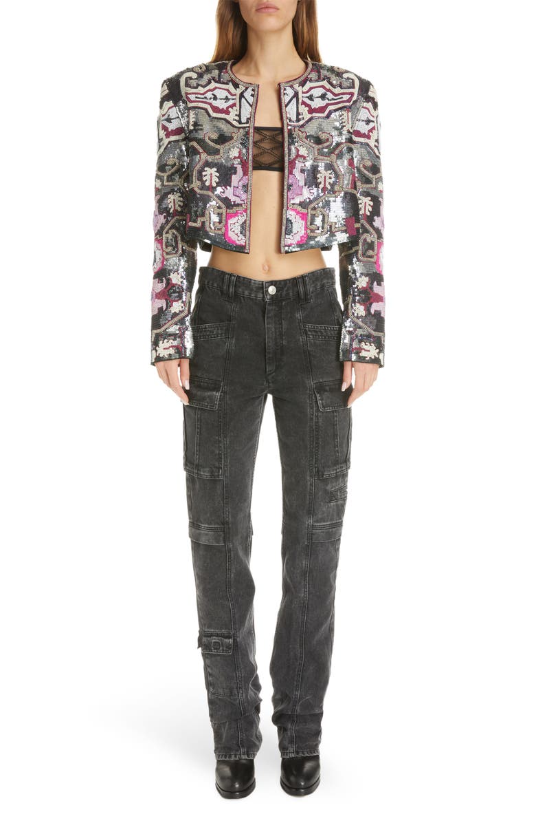Isabel Marant Harmon Beaded Crop Jacket, Alternate, color, 