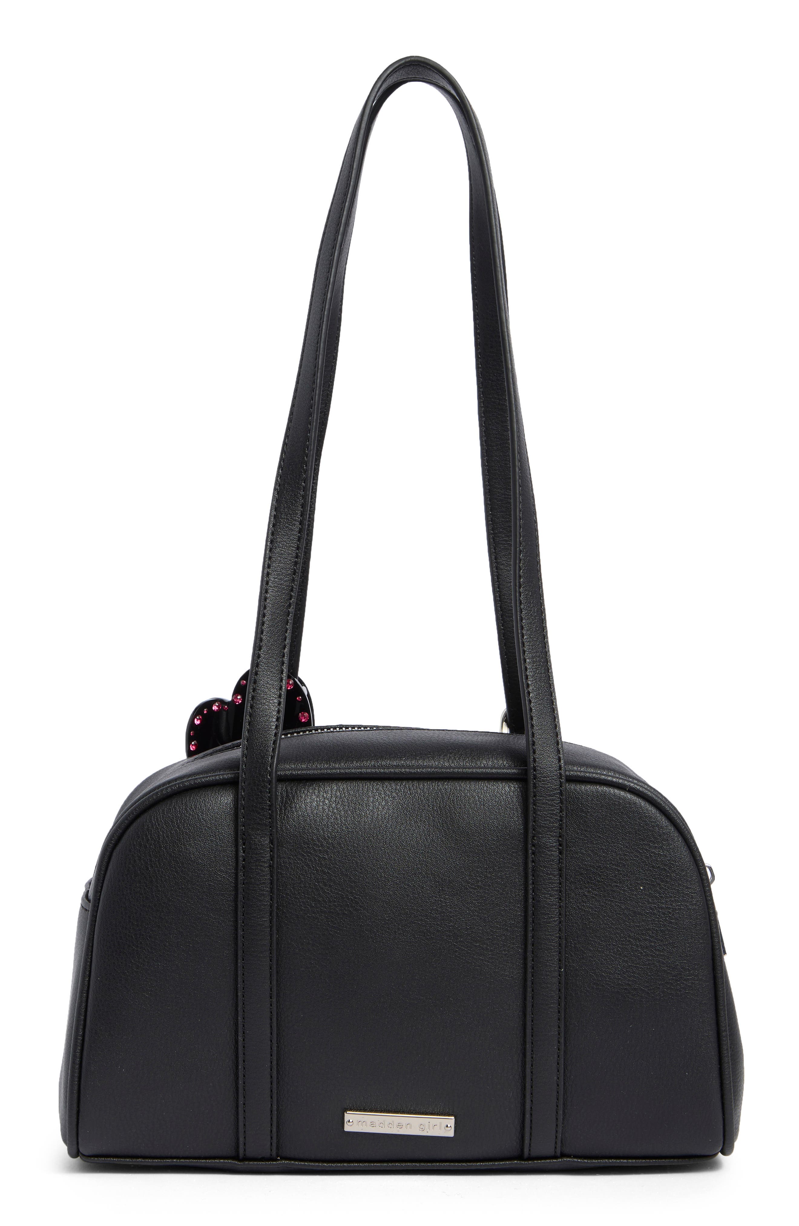 Madden Girl Faux Leather Bowling Bag, Alternate, color, Black