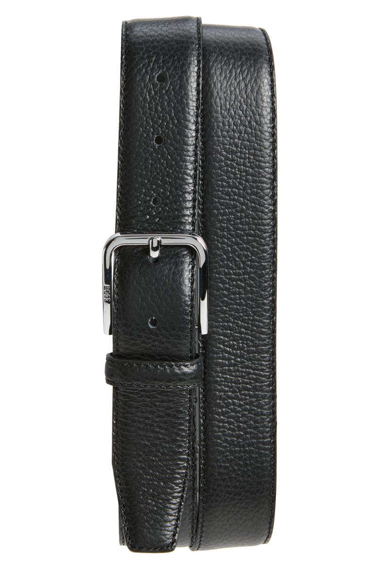 Madison Grained Leather Belt, Main, color, BLACK