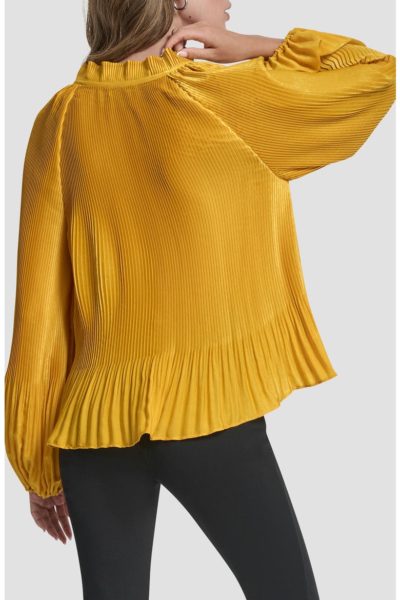 Pleated Tie Neck Satin Top, Alternate, color, SUNSET YELLOW
