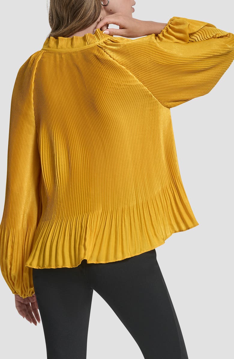 DKNY Pleated Tie Neck Satin Top, Alternate, color, Sunset Yellow