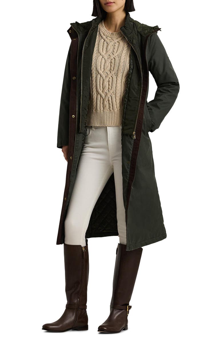 Lauren Ralph Lauren Long Raincoat with Hood & Removable Quilted Bib ...