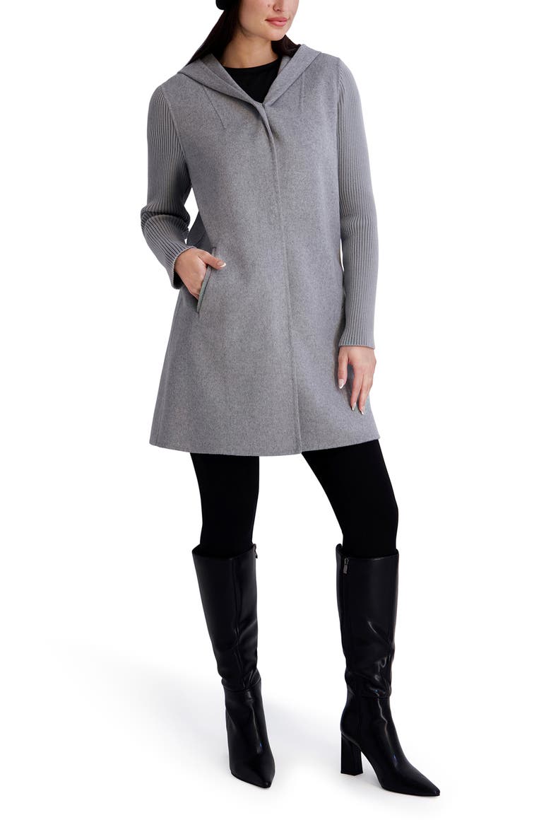 Double Face Wool Blend Hooded Coat, Alternate, color, LIGHT GREY