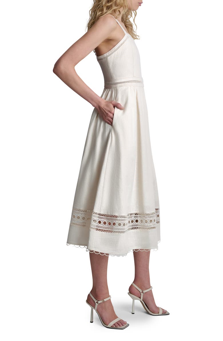 DKNY Eyelet Embroidery Linen Blend A-Line Dress, Alternate, color, Coconut