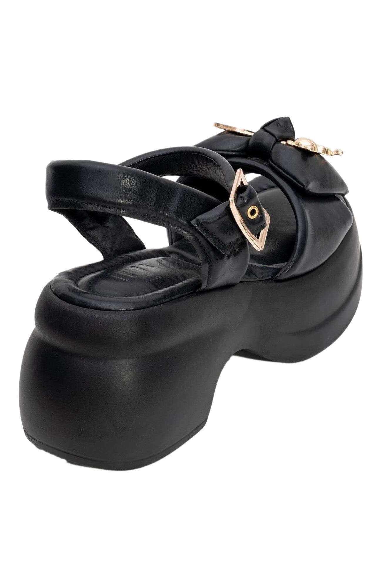 Prologue Shoes Merida Buckle Platform Sandal, Alternate, color, Black Faux Leather