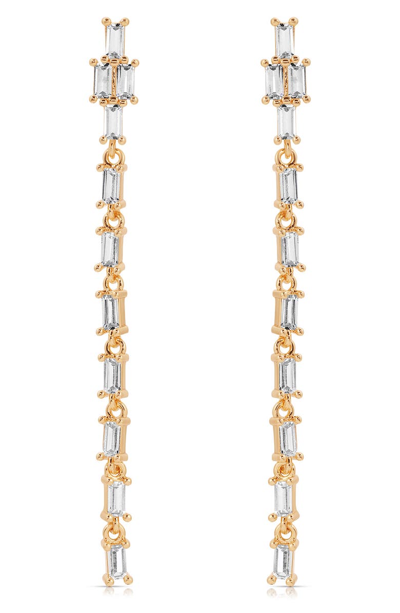 Ettika Baguette Cubic Zirconia Linear Drop Earrings, Main, color, Gold