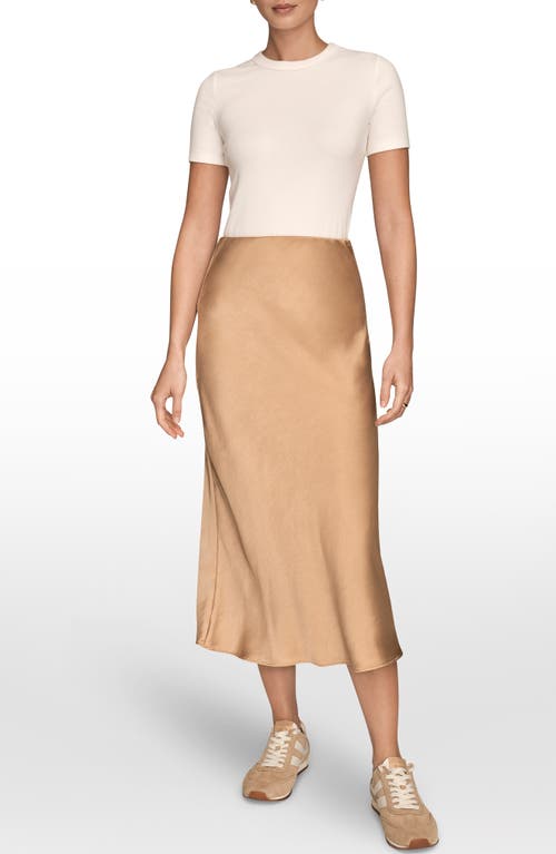 Donna Karan New York Satin Midi Skirt In Brown