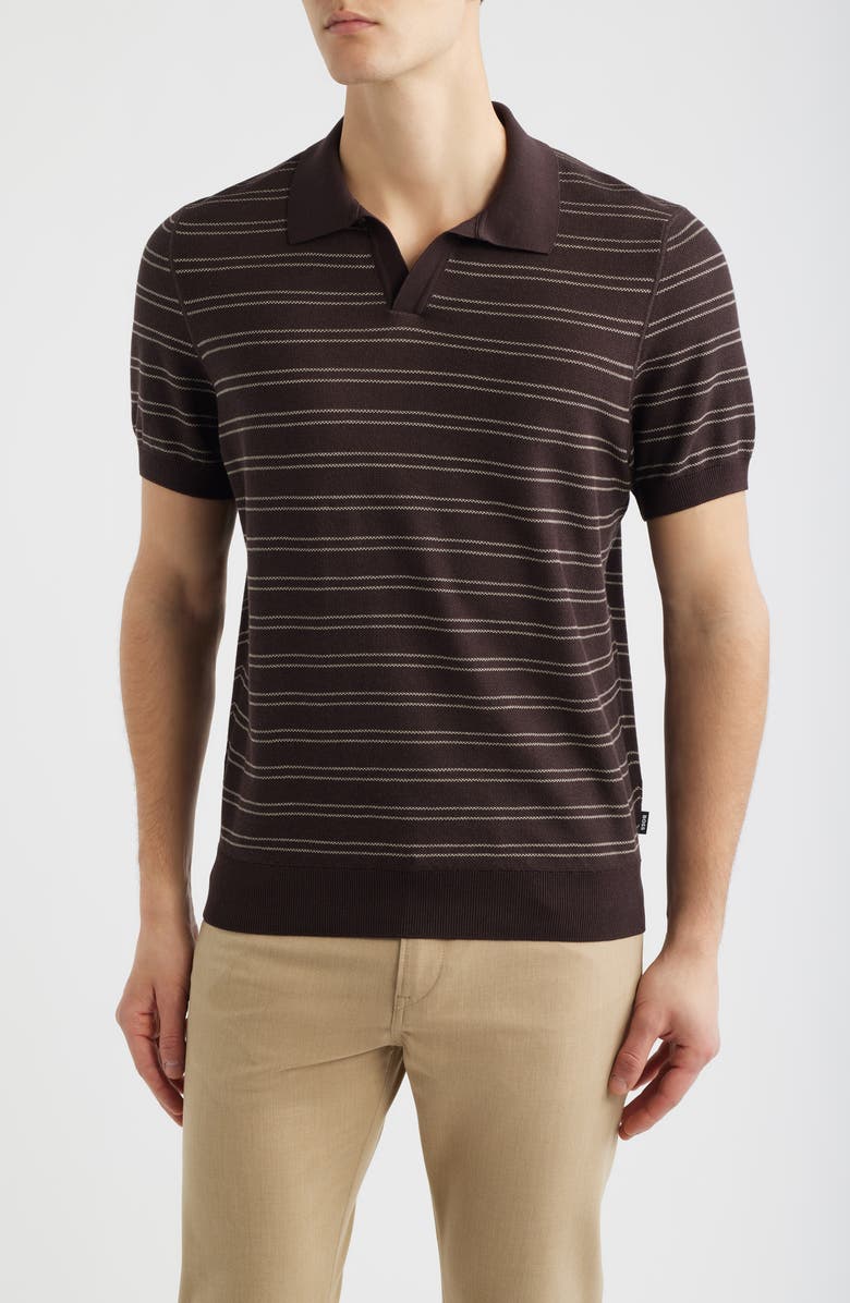 BOSS H-Narciso Stripe Johnny Collar Polo, Main, color, Dark Brown